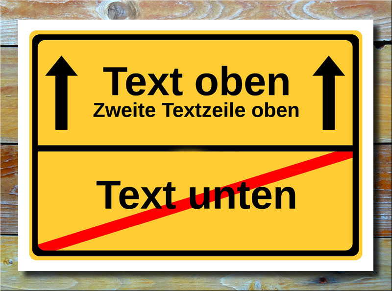 Ortsschild freier Text mit 3 Zeilen und 2 Pfeile