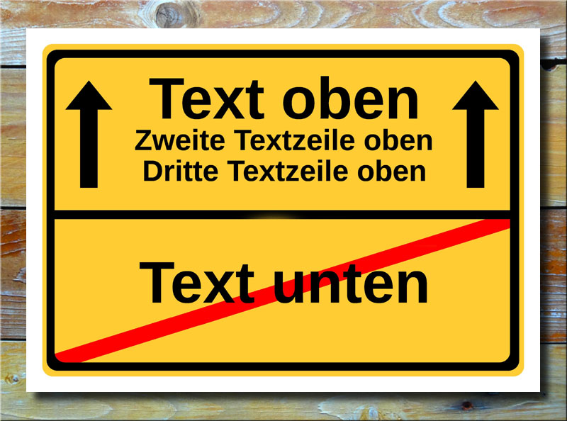 Ortsschild freier Text mit 4 Zeilen und 2 Pfeile