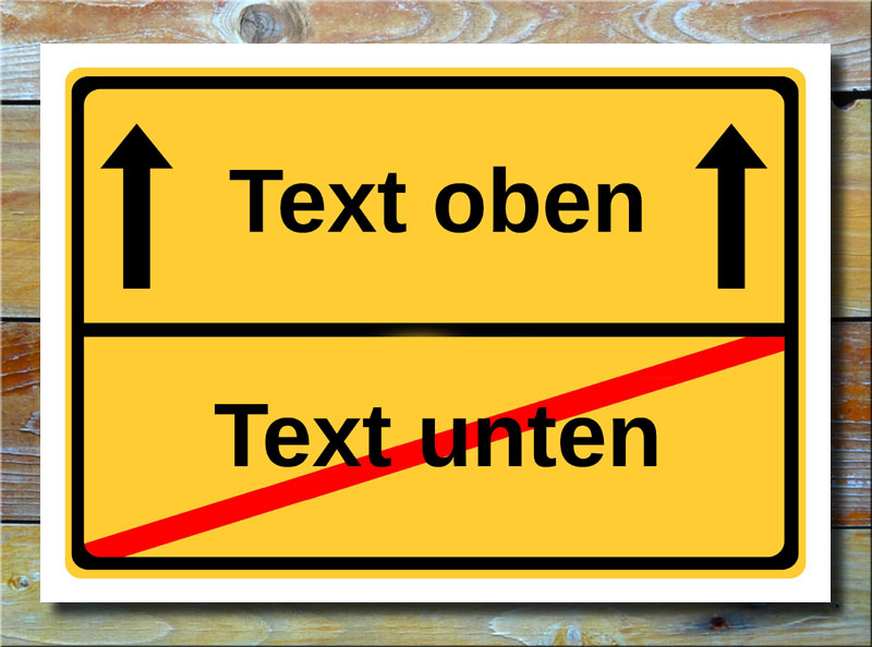 Ortsschild freier Text mit 2 Zeilen und 2 Pfeile