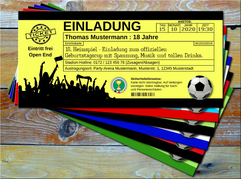 Multivorlage De Fussball Einladungskarten Im Ticketformat Geburtstagseinladung Fussballticket Fussballfan Geburtstag Einladung Geburtstagseinladungskarten Ausdrucken Ticket Party Feier Fete Geburtstagsparty Eintrittskarten