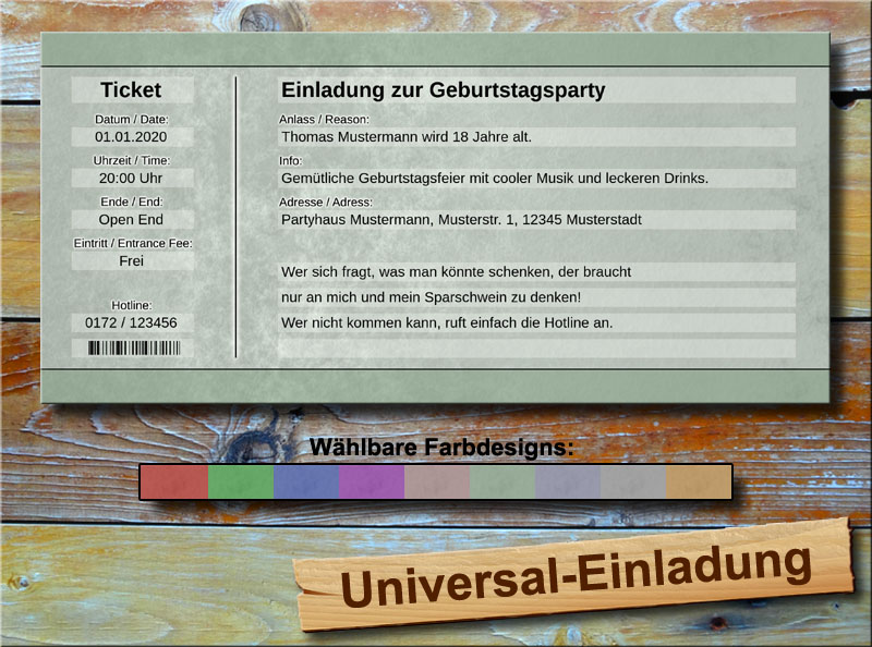 Schlichte Universal Einladungskarten Soft Grn