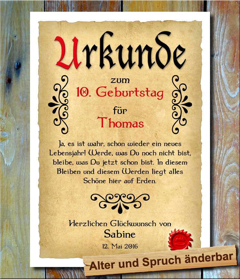 Urkunde 10. Geburtstag Ornament