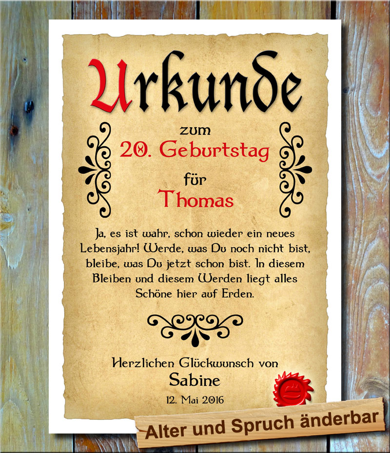 Urkunde 20. Geburtstag Ornament