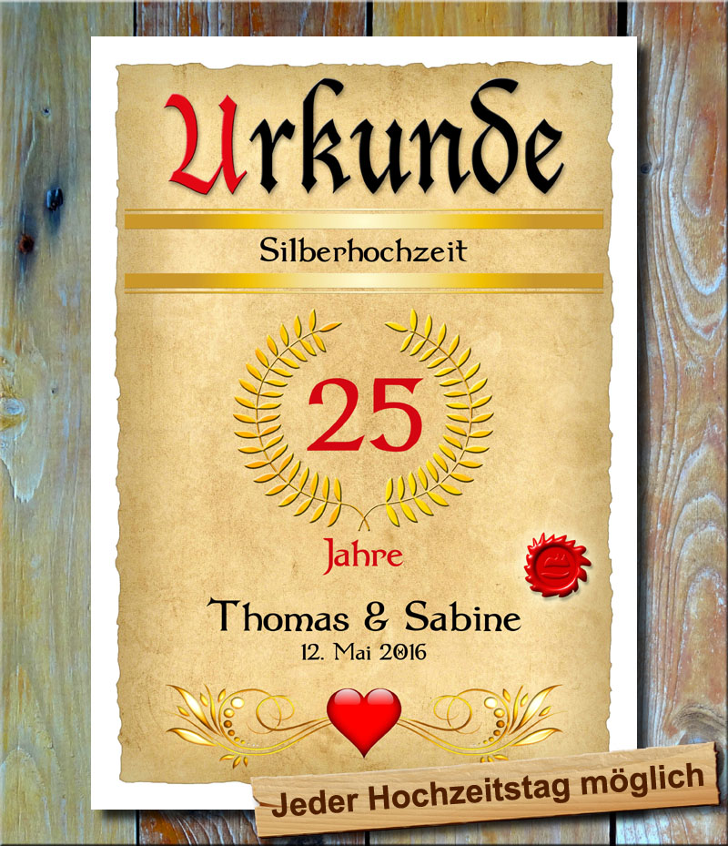 Urkunde Silberhochzeit