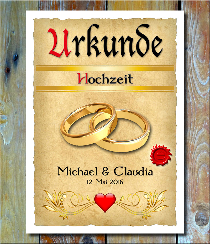 Urkunde Hochzeit Trauringe Gold