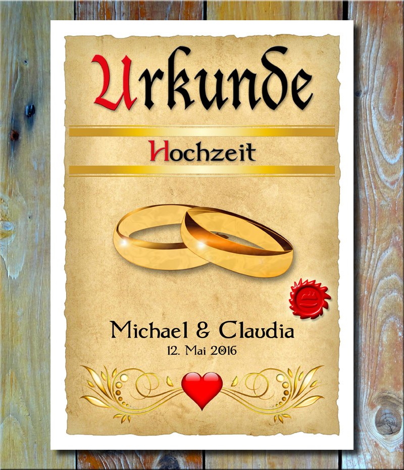 Urkunde Hochzeit Goldringe