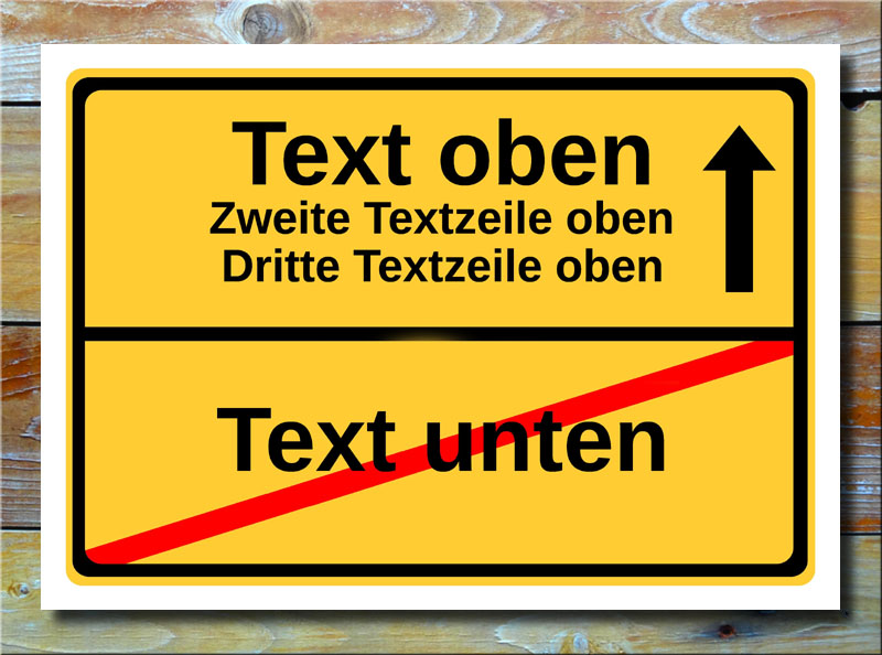 Ortsschild freier Text mit 4 Zeilen und 1 Pfeil