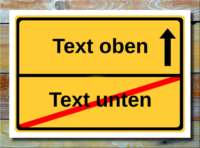 Ortsschild freier Text mit 2 Zeilen und 1 Pfeil