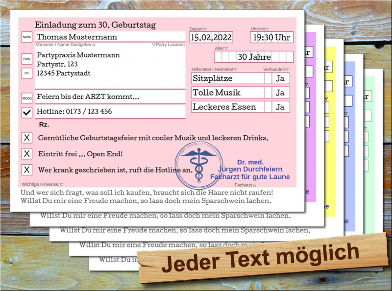 Geburtstagseinladung als Rezept in Rot