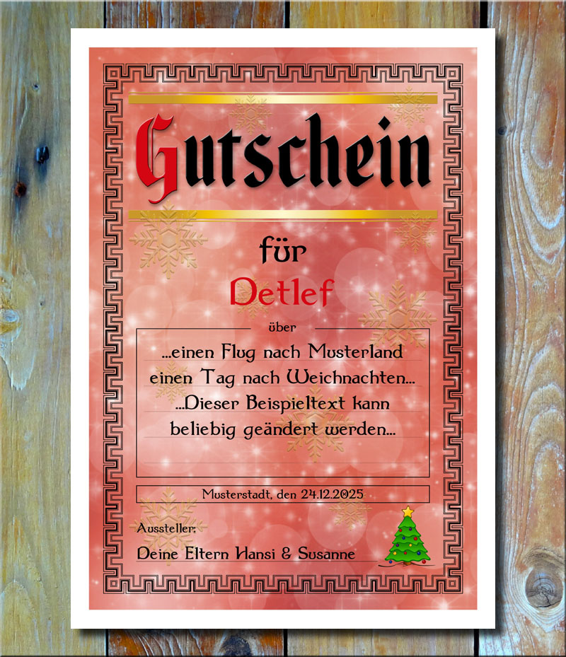 Geschenkgutschein zu Weihnachten in Rot