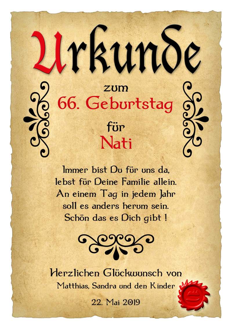 URKUNDE ZUM GEBURTSTAG MIT TATTOO ORNAMENTEN