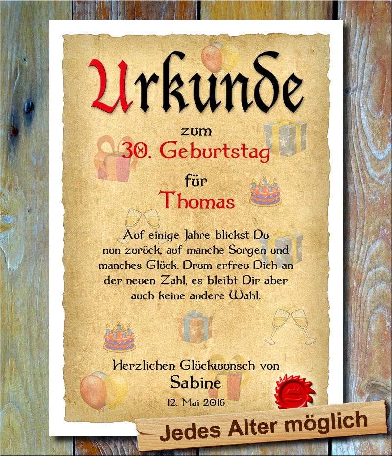 Urkunde Geschenkidee 30 Geburtstag Individueller Name Spruch Geschenkidee Deko Ebay